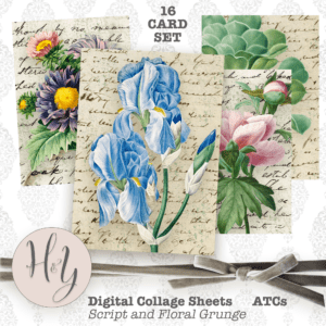 Script and Florals ATCs Printable Collage Sheets