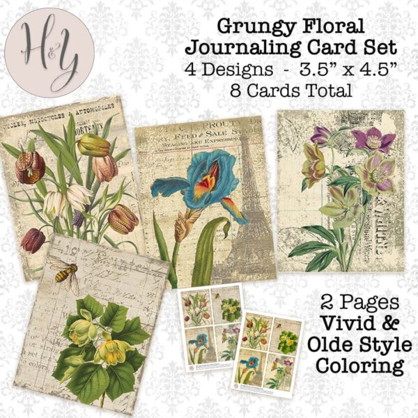 Grungy Floral Journaling Cards Instant Download