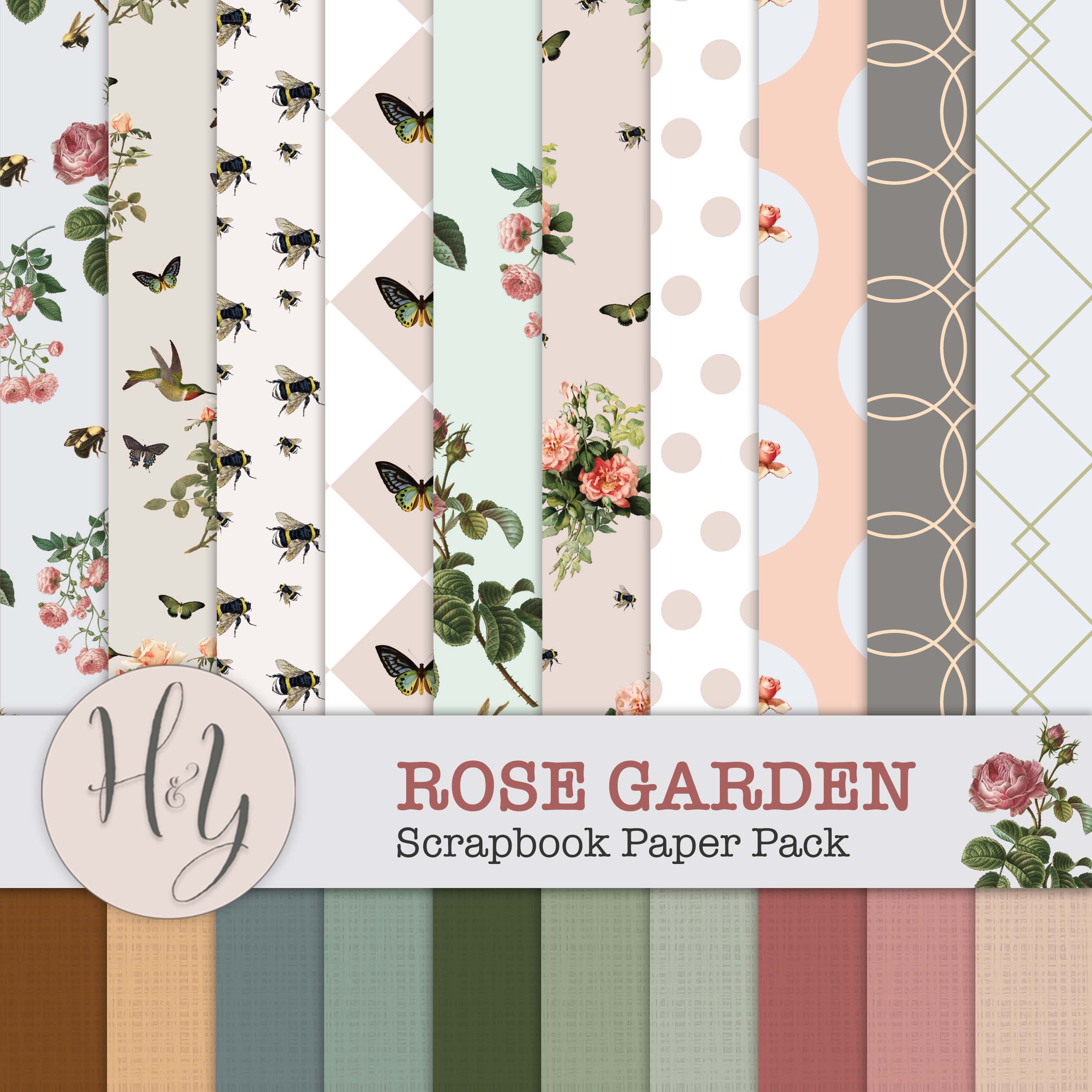 Rose Garden Scrapbook Digital Paper Pack