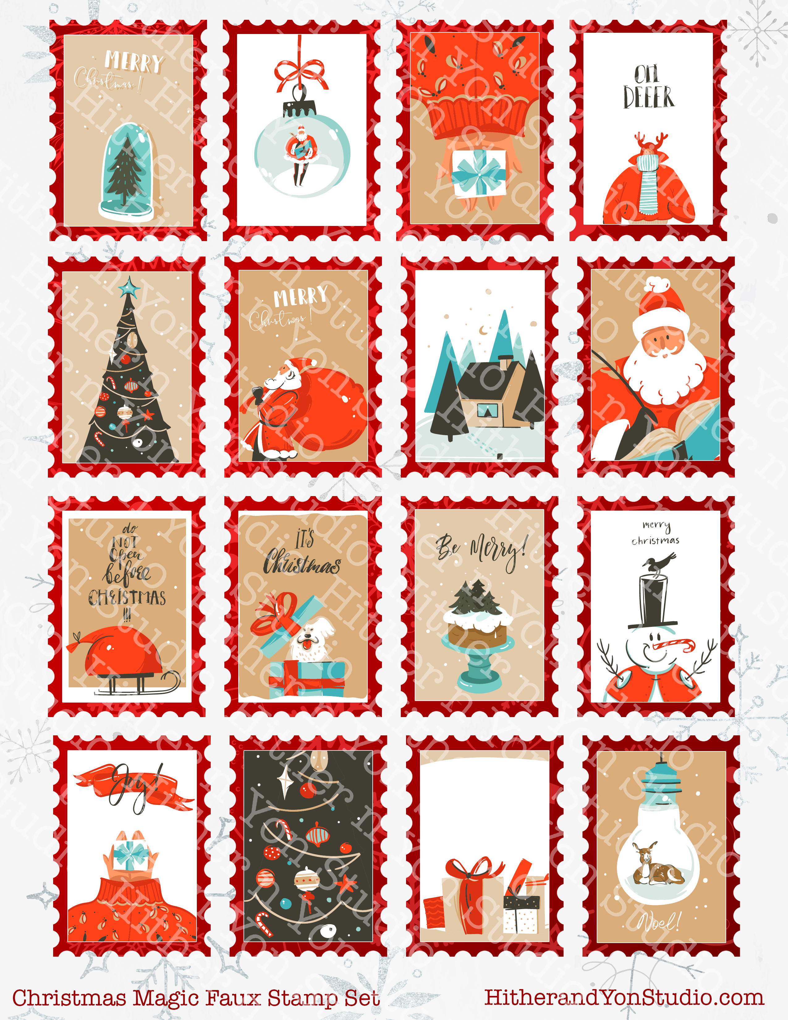 Christmas Magic Faux Postage Stamps