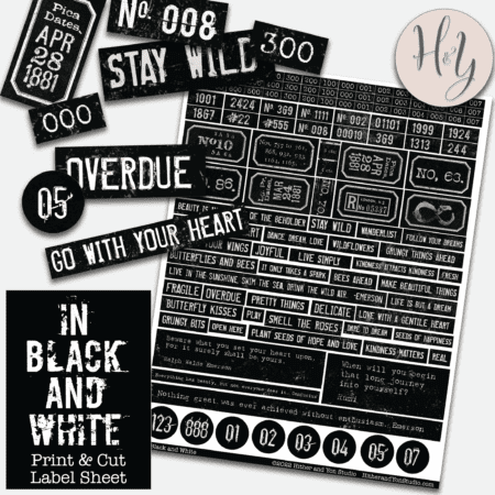 Black and white labels for junk journals