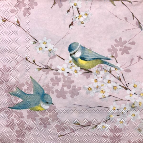 Decoupage Napkins Spring Bluebirds and Cherry Blossoms