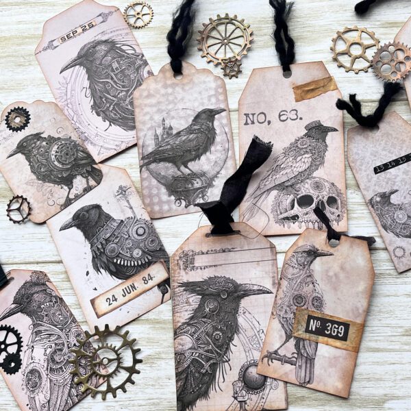 Tags for Junk Journals Steampunk Crows