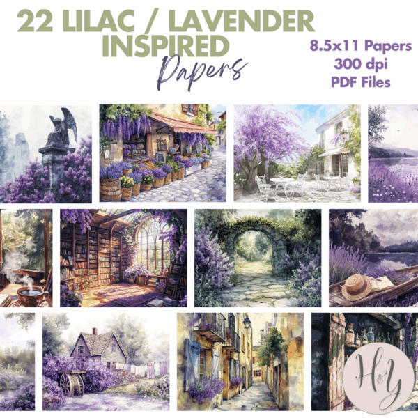 Digital Paper Pack - Lavender and Lilac Landscapes - Image 2