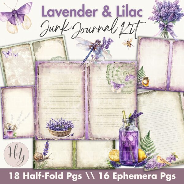 Lavender & Lilac Junk Journal Kit Half Fold Pages