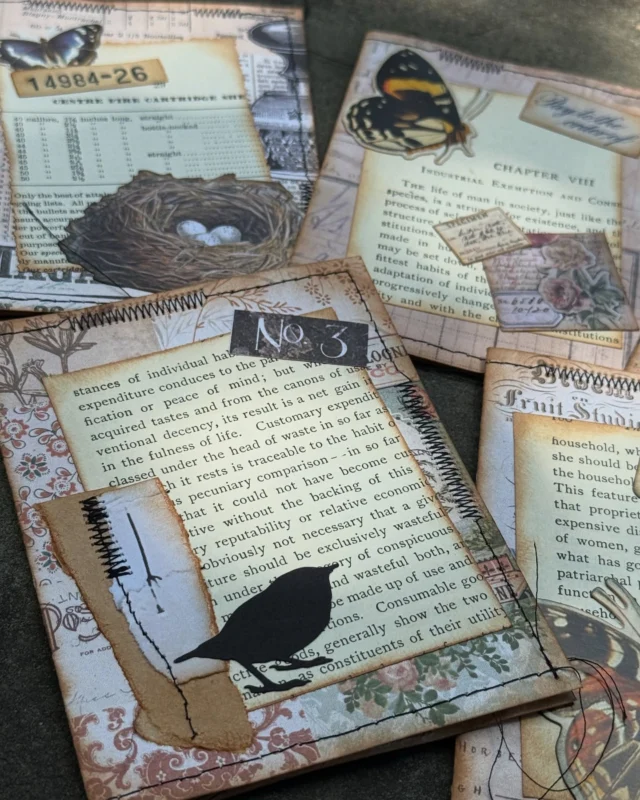 ✨Just sharing a little paper joy today✨
These grungy stitched folios came together with printables, scraps, Tim Holtz die cuts, and layers of ephemera—all stitched and inked up with love. Each one opens to reveal a sweet little pocket set inside.

They’re full of texture, vintage charm, and all the little details that make paper crafting such a delight. I hope they spark a bit of inspiration for your next make—whether you’re journaling, collaging, or just playing with paper 🖤

#junkjournaling #vintagepaperlove #ephemeramagic #timholtz #paperplay #vintagestyle #junkjournalinspo #stitchedpaper #craftyjoy #acrapbuster #scraplovers #junkjournalideasforbeginners