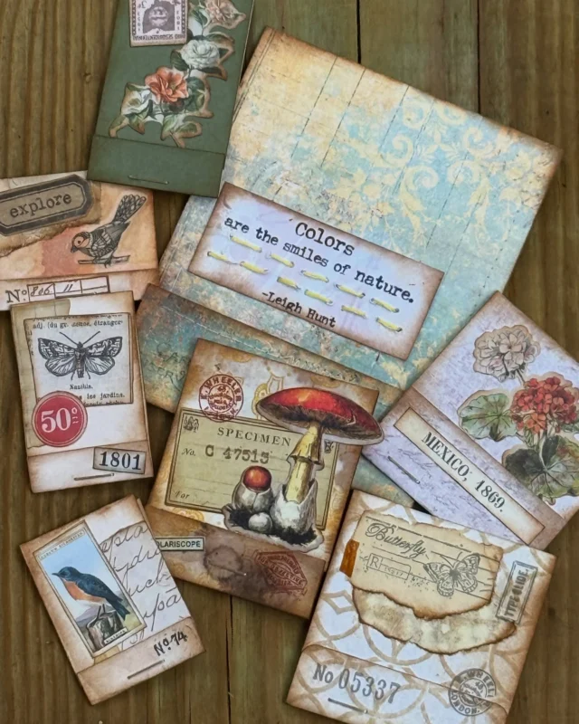 🍄Starting the week with tiny makes and vintage vibes 🪡
These matchbook-style mini notepads were such a satisfying and simple project—layered with grungy paper scraps, stamped elements, and just the right touch of inky goodness. Perfect for tucking into junk journals or adding to a pocket as a sweet surprise.

Each one opens up to reveal a few little pages for jotting, stamping, or layering more ephemera. Who else loves tiny functional pieces that double as decor?

Wishing you a calm, creative start to the week 💛
#hitherandyonstudio #matchbooknotepads #junkjournalinspo #mondaymakes #paperlove #miniart #stampedjournalspots #vintageephemera #mondaycrafting #junkjournaling #handmadewithlove #craftymonday #littlethingsmatter #creativekickstart #makersmonday #scrapbusterproject #paperscrapsnotebook